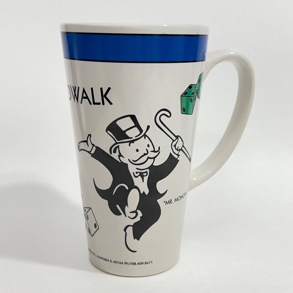 1999 Mr Monopoly Boardwalk Ceramic Tall Coffee Mug Tea Cup Vintage